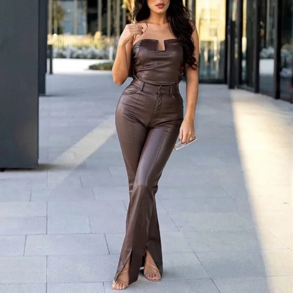 Zara 2 pcs set faux leather pants and bodysuit